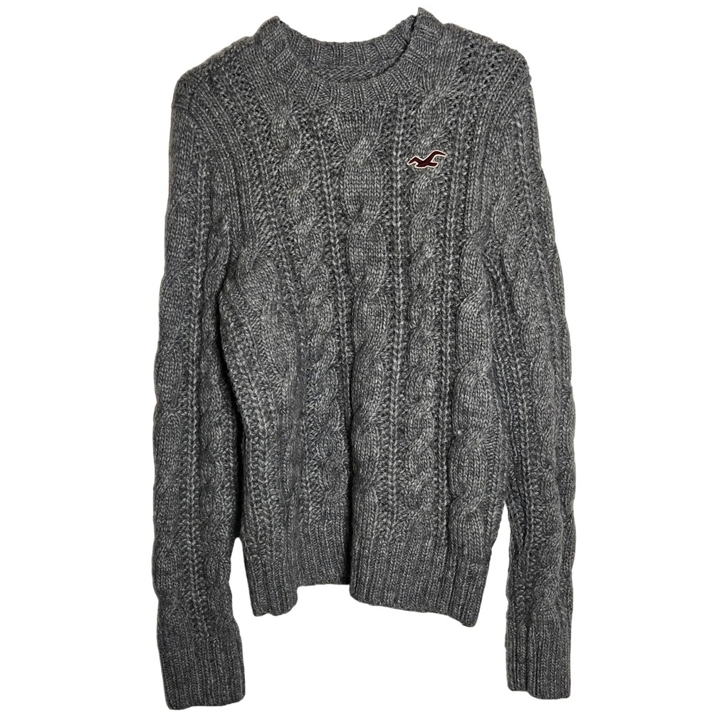 Hollister Mens Fisherman Wool Blend Sweater M Y2K Academia Preppy Cable Knit